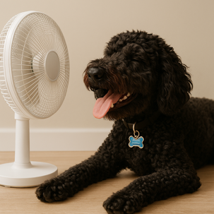 Dog Laying In Front Of A Fan